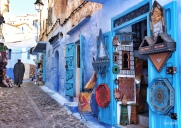 28-Mar-2015: Chefchaouen, Morocco. The sights... sounds... smells... the city SCENE. Walking the streets of Chefchaouen, also known as the "Blue City.” It is such a uniquely cute little town. And, YES, almost everything is a shade of blue - with the exception of the BRIGHTLY colored woven fabrics and handicrafts.